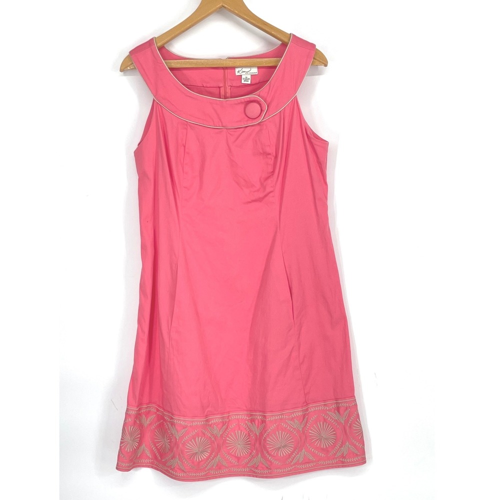Kim Rogers Womens Dress 14 Shift Pink Embroidered Portrait Collar Pockets